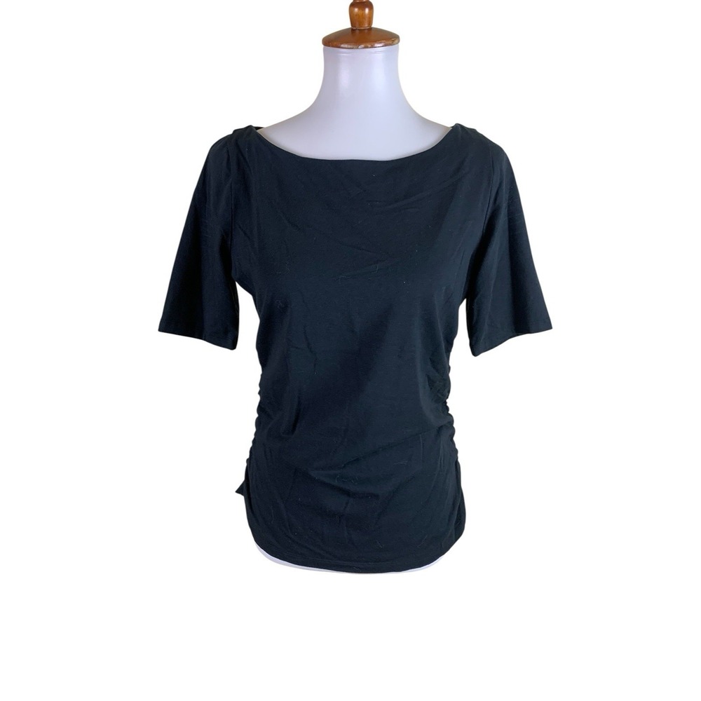 Soft Surroundings Black Ruched Boat Neck Stretch Tee Medium‎